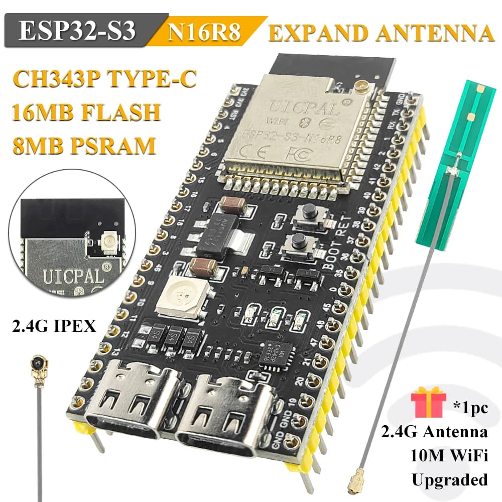 Extend Antenna ESP32-S3 Development Board 2.4G Wifi Module for Arduino IDF AI IOT DIY ESP32-S3 N16R8 CH343 Type-C ESP32S3