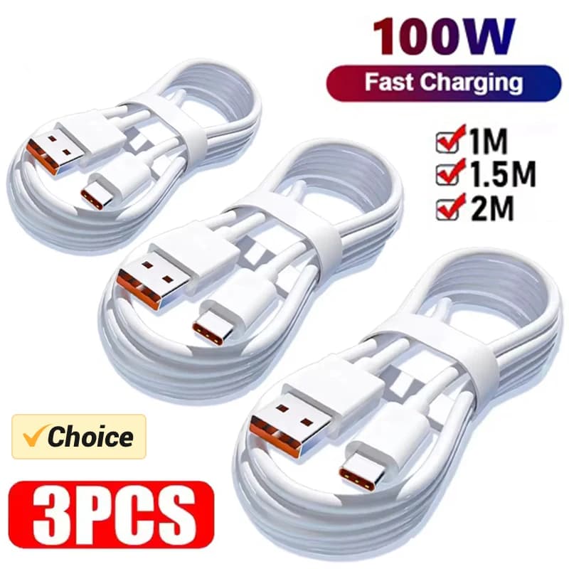 3PCS 100W 6A Super Fast Charger Cable Fast USB Type C Charging Data Cord Quick Charger Cable Type C Charger Fast Charging