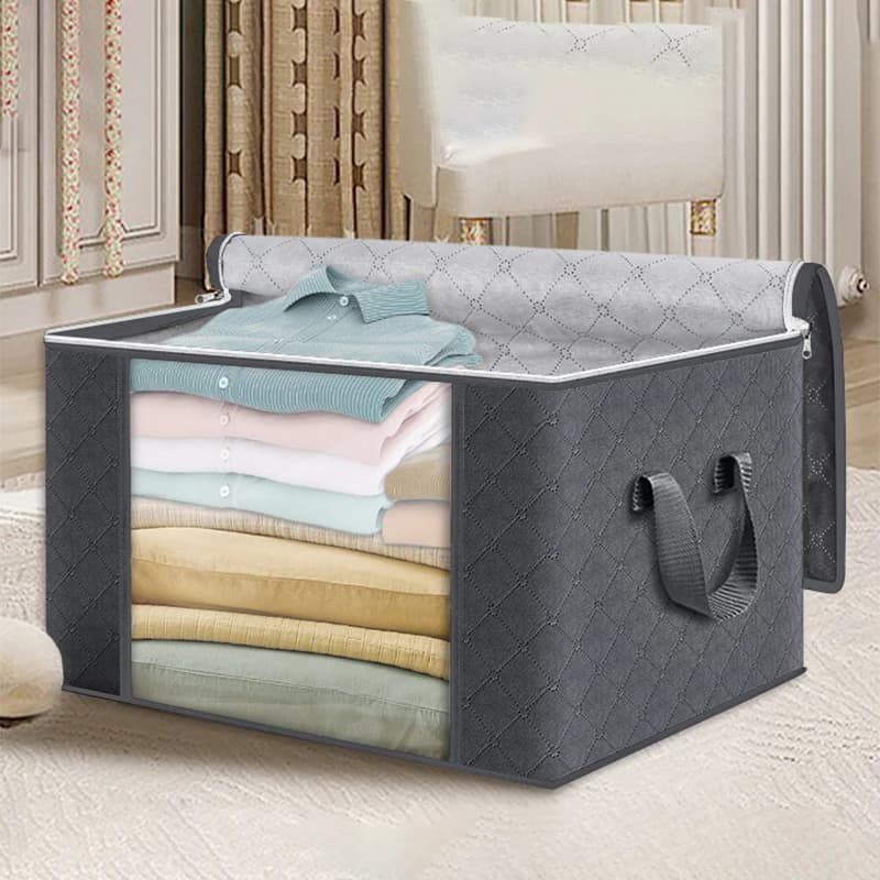 Storage Set | Foldable Clothes Organizer Bags with Clear Window Sturdy Handle | For Wardrobe Dorm Pillow Bedding Clothes Blanket