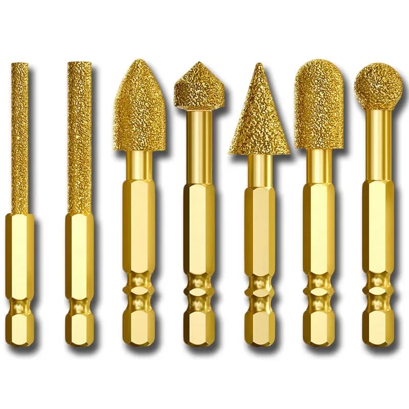 7pcs Diamond Burr Set Rotary Tool Grinding Bits for Metal, Stone, Glass, Jewelry Carving & Polishing, Compatible with Dremel