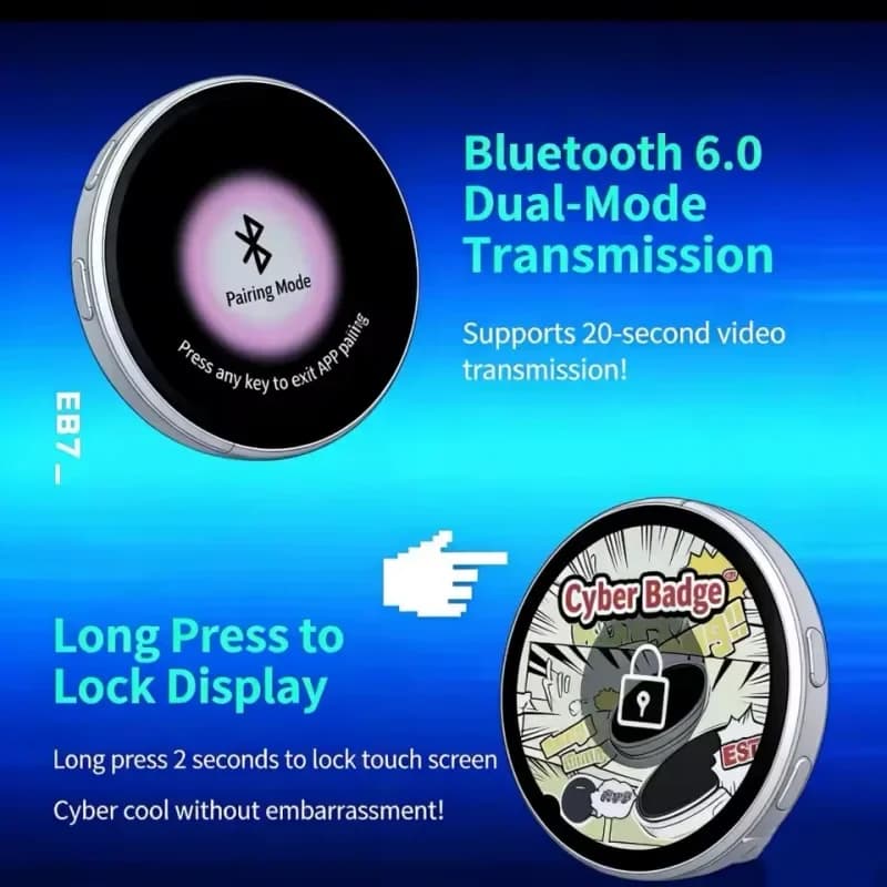 E87 Cyberpunk Anime LED Badge HD Display Digital Photo Frame Electronic Badge DIY Cartoon Merch Gift Cartoon Cosplay Accessories