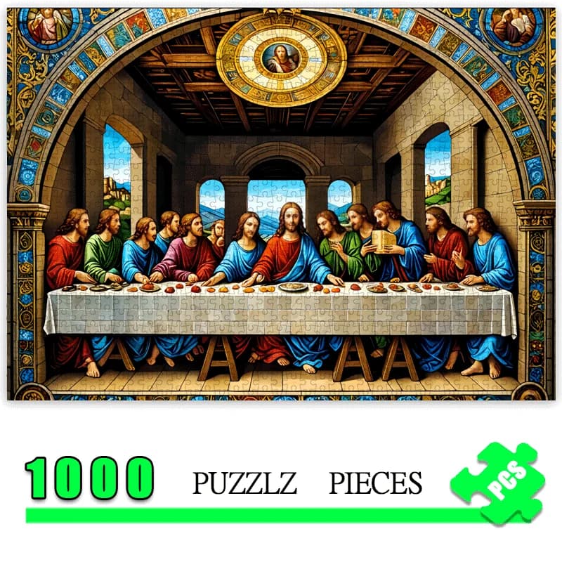 1000pcs Last Supper by Leonardo da Vinci Jigsaw Puzzle - Large Religious Art Puzzle for Adults & Families, Vibrant Colors, Cha