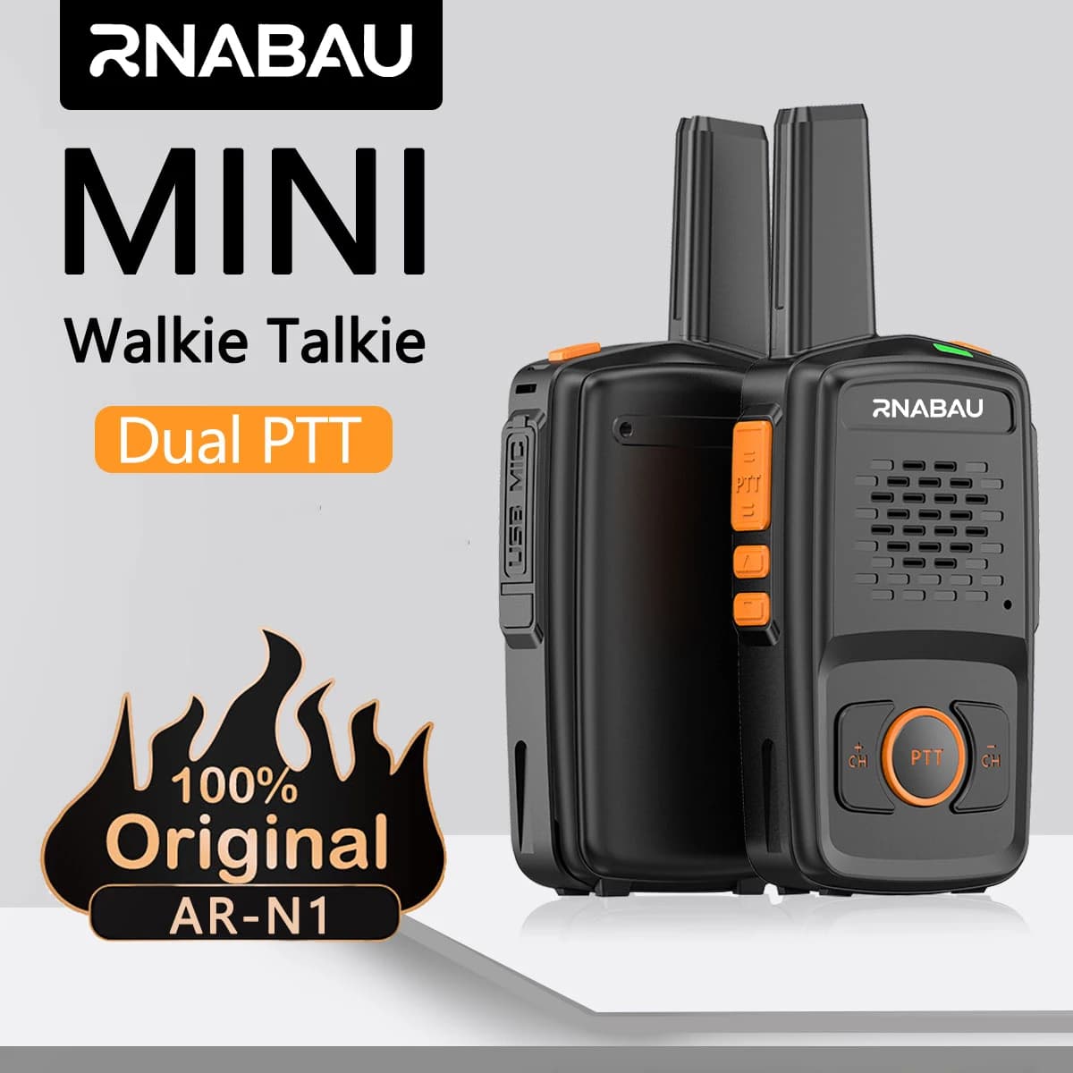 Rnabau MT-N1 Mini Walkie Talkie - 16CH UHF 400-470MHz, USB Charging, Baofeng Compatible Two-Way Radio