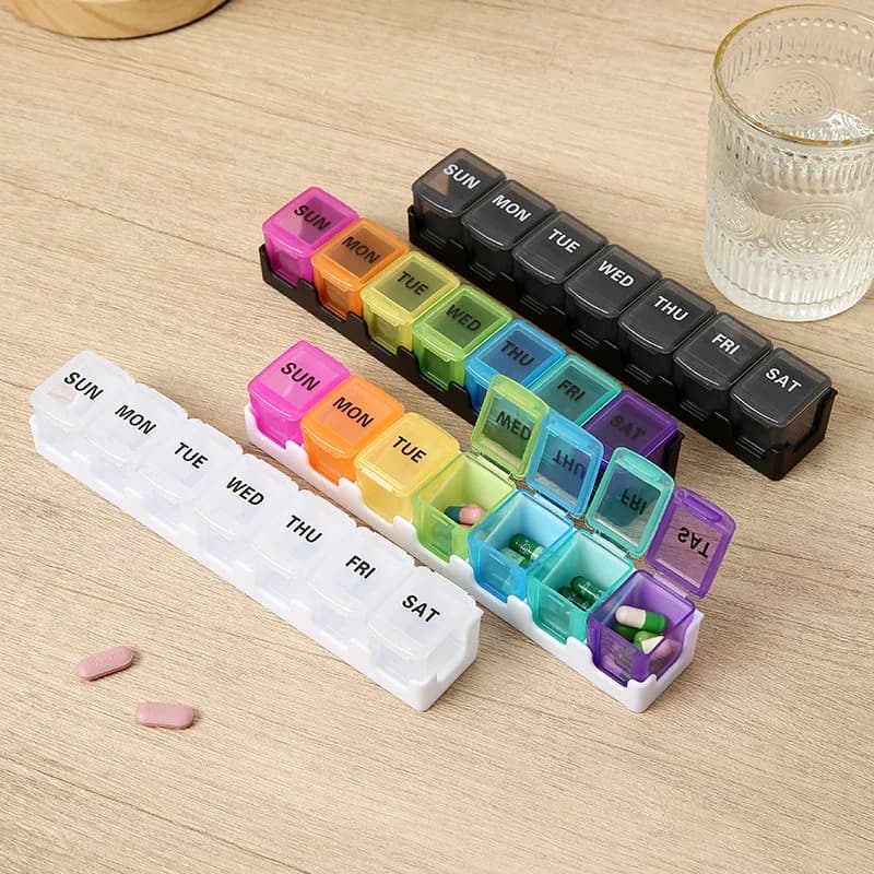 Pill Box 7 Days Weekly Plastic Removable Compartment Portable Moisture Proof Mini Travel Medicine Organizer Case for Daily Use