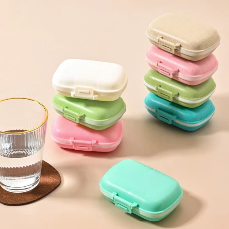 Travel Friendly Mini Portable 8 Grids Wheat Sealed Medicine Organizer Container Tablets Storage Dispenser Box