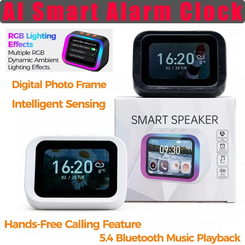 AI Bluetooth Speaker 5.4 AI voice assistant HD Touch Screen Display Electronic Album Alarm Clock Hands-free Calling 4inch Screen