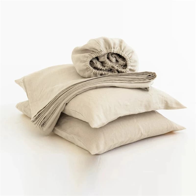 100% Linen Soft Bed Sheets, Queen Size Sheets Set,Bedding Set 1 Deep Pocket Fitted Sheet + 1 Flat Sheet + 2 Pillowcases