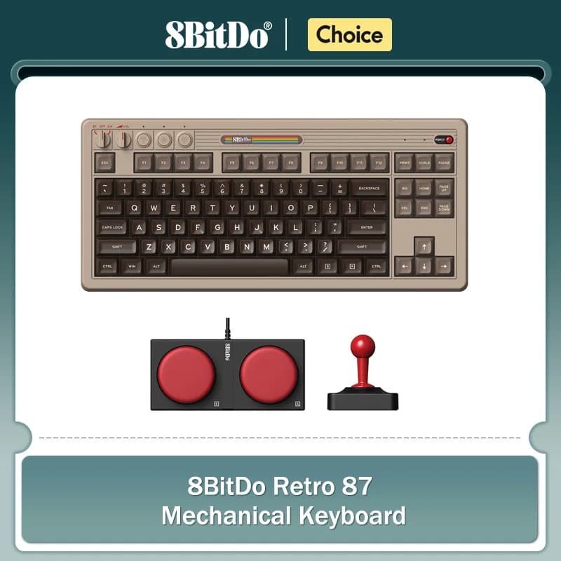 8BitDo Retro Mechanical Keyboard, BT/2.4G/USB-C Hot Swappable Gaming Keyboard with 87 Keys, Dual Super Programmable Buttons