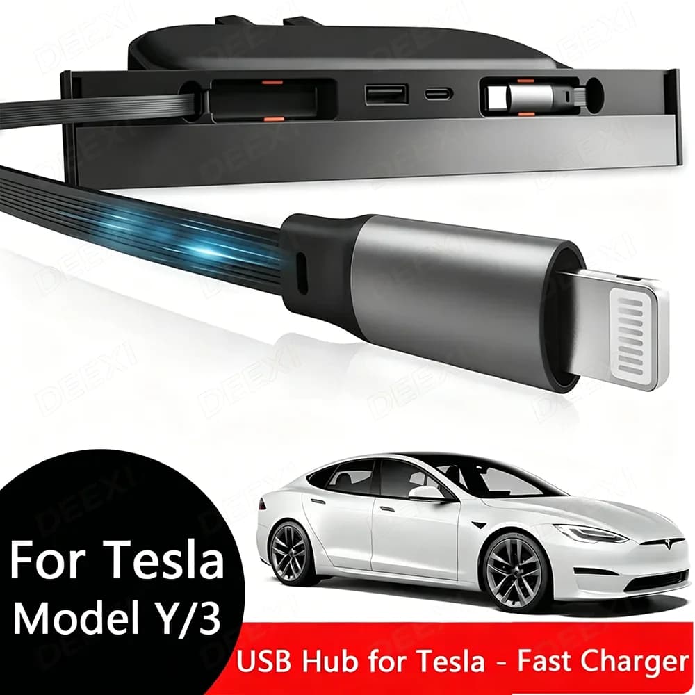For Tesla Model Y Juniper Retractable Center Console USB Hub Fast Charging Docking Station for Model 3 Highland Phone Charger