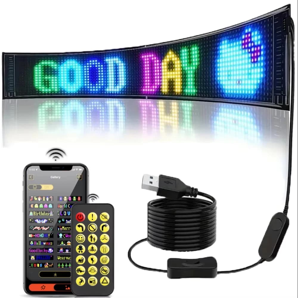 16x96 LEDs Matrix Pixel Panel,Scrolling Bright Advertising LED Signs Lights,USB Flexible 5V LED Car Sign Bluetooth App Control