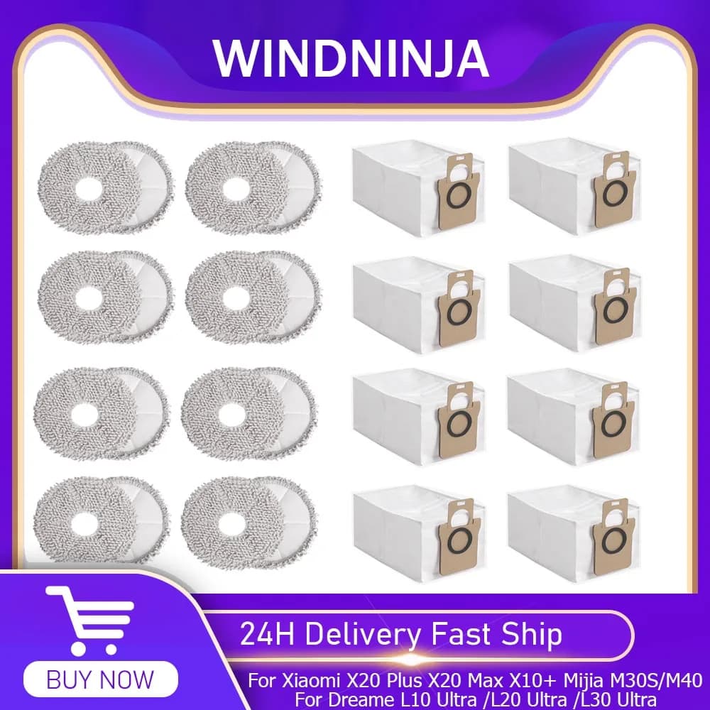 Dust Bag Mop Pads For Xiaomi X20 Plus/X10 Plus/X20 Max /X10+, For Dreame L10 Ultra /S10/S10 Pro Replacement Parts