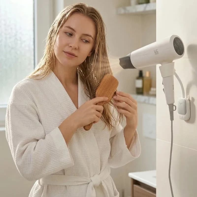 Extended hair dryer stand with extension rod for free rotation, no need to drill holes, free hands and quick installation