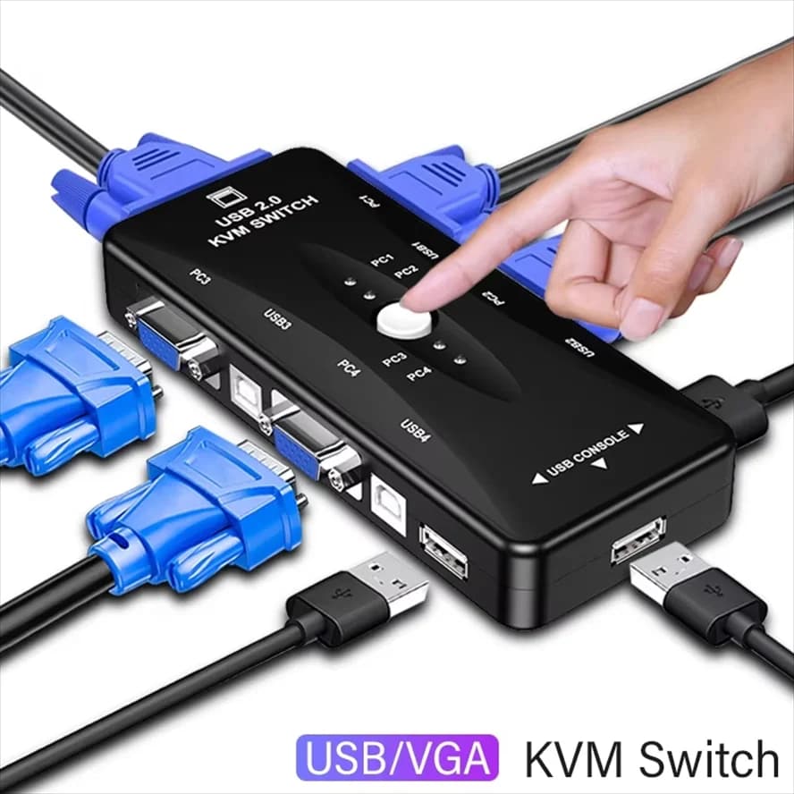 KVM Switch VGA USB 2.0 Switch Adapter Shared Controller 4 Input 1 Output For Computer Projector Printer Keyboard Mouse KVM Cable