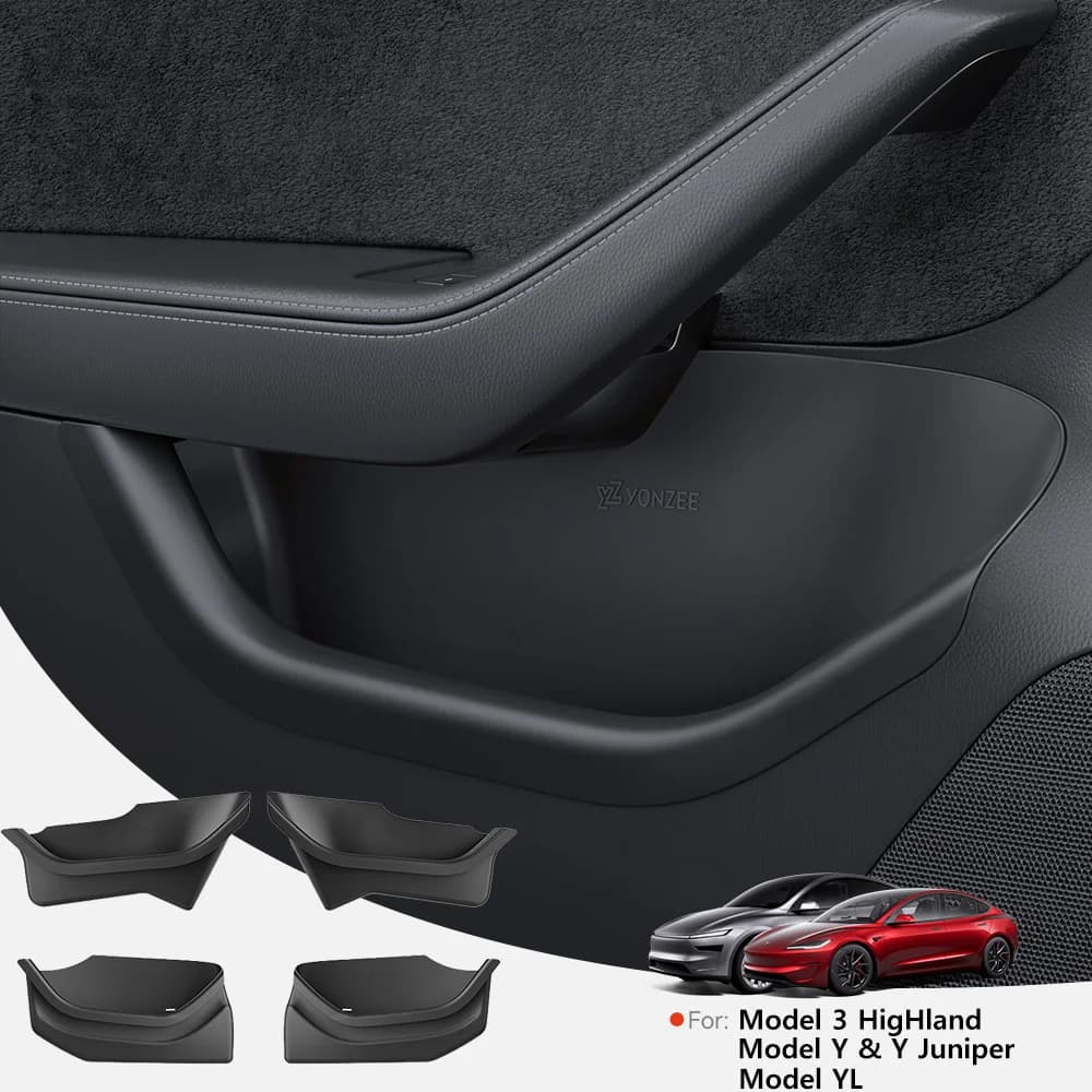 YZ For Tesla Model Y 3 YL Juniper Highland Car Door Side Storage Box Door Organizer Tray Trash Can Accessories