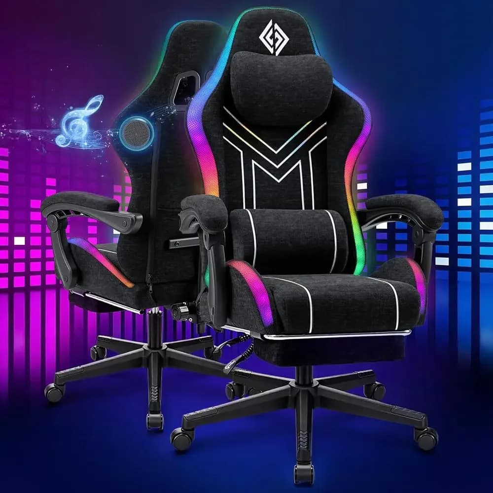 Ergonomic Reclining Gaming Chair with Music Sync LED Lights and Bluetooth Speakers, 155° Tilt for Adults and Gamers