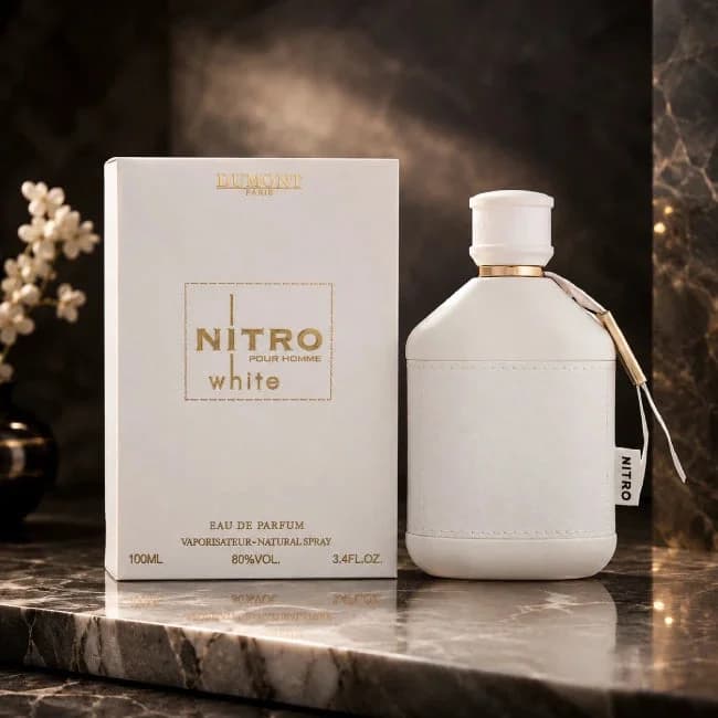 Dumont Nitro White Pour Homme EDP Perfume for Men 100ml 3.4oz, Juniper Iris Leather Honey Woody Fragrance Spray, Matte White Bottle Luxury Gift Box for Office Dating Daily Wear