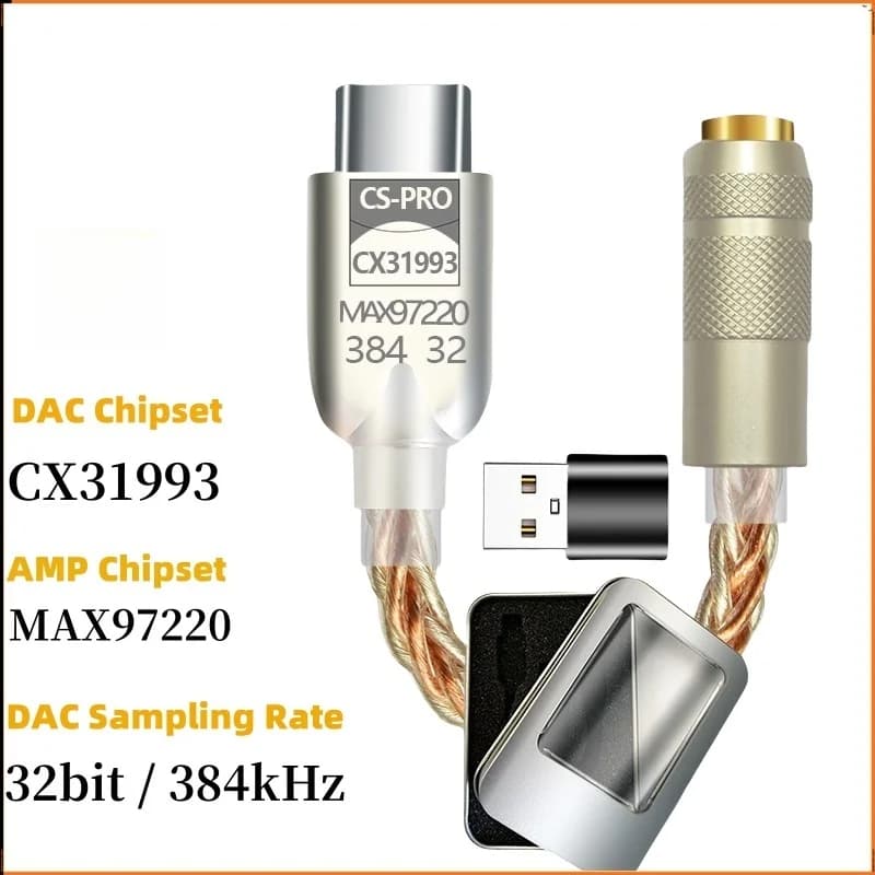 Upgraded Digital Sound Amplifier CX31993 MAX97220 Chip Type C 3.5mm AMP HiFi Adapter 32Bit/384kHz Headphone DAC Adapter