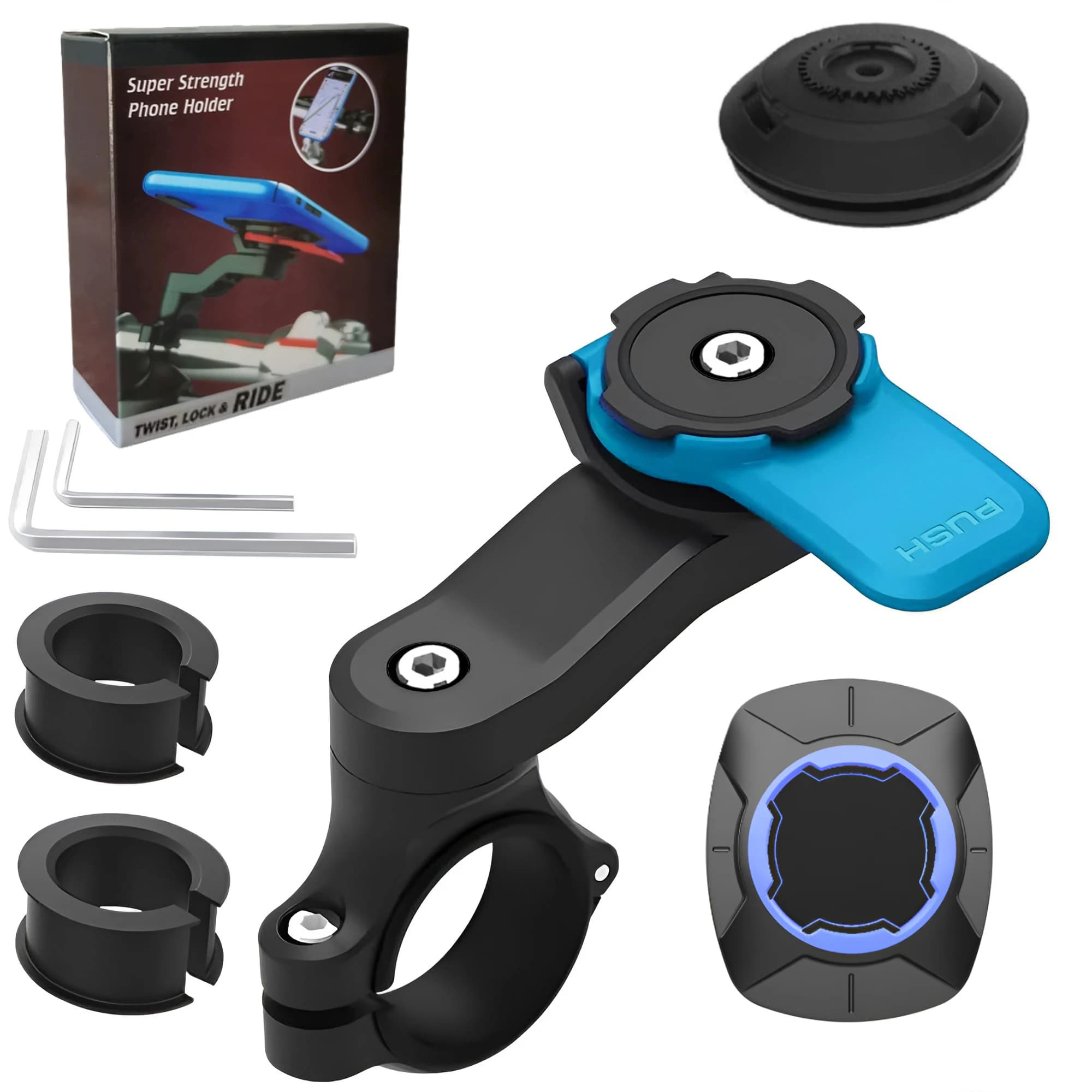 Motorcycle Phone Mount, Anti-Shake Bike Cell Phone Holder with Vibration Dampener, Quick Release Attach/Detach