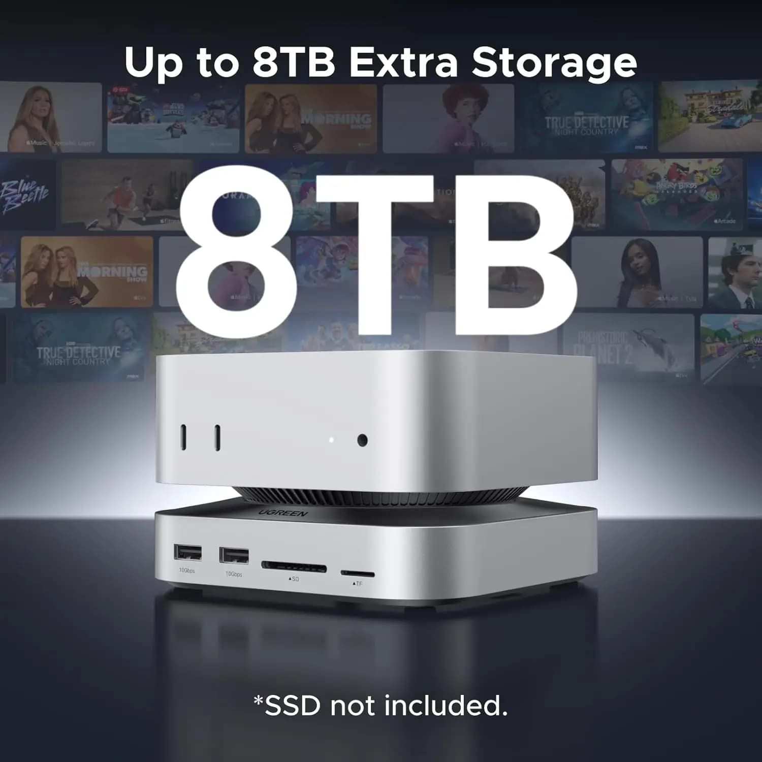 UGREEN Dock & Stand for  Mini M4/M4 Pro NVMe SSD Enclosure 3 USB 10Gbps USB-C USB-A SD  Silver