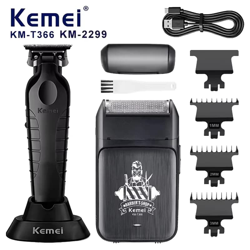 Kemei KM-2299 KM-T366 2 in 1 Professional Hair Clipper Set for Men Electric Oil Head Hair Trimmer Shear Carving Pusher Razor