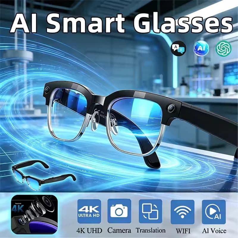 2026 New 8MP Ultra-Wide HD Camera Smart Glasses Video Record 4GB AI Photo Recognition BT Call Translation Voice Smart Glasses