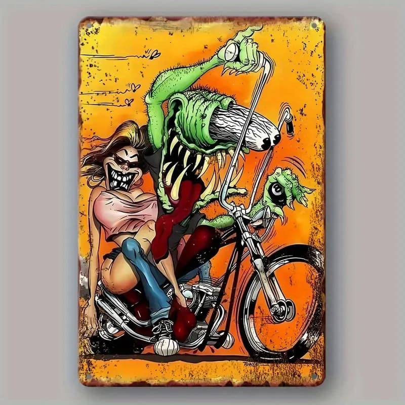 Vintage Rat Riding Motorcycle Metal Sign -  | Waterproof & Dust-Resistant Wall Art for Home, Bar, Cafe, Garage Decor Perfect G