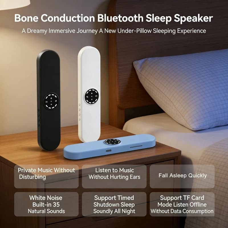Bone Conduction Bluetooth Sleep Speaker with Display Screen Built-in White Noise TF Card Reading Portable Sleep Aid Device