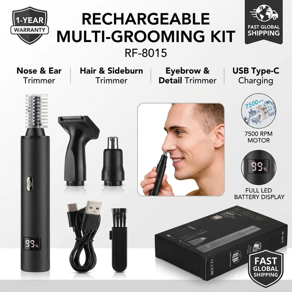 Nose Hair Trimmer for Men 3 in 1 Grooming Kit, Stainless Steel Waterproof Ear Beard Eyebrow Trimmer, USB Cordless for Travel