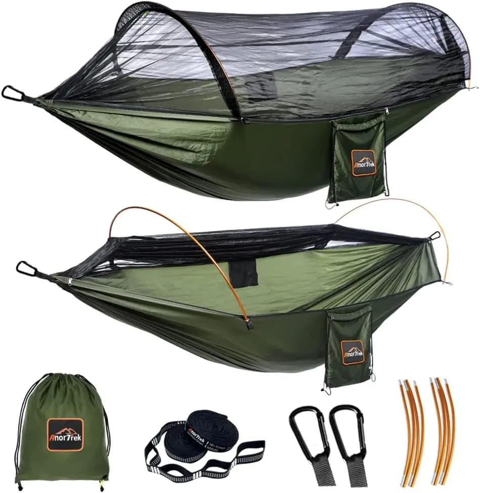 Double Camping Hammock with Mosquito Net, Lightweight Portable 230T Nylon Hammock, Includes Two 10 Ft Tree Straps, Perfect for Camping, Hiking, Yard, Backpacking
