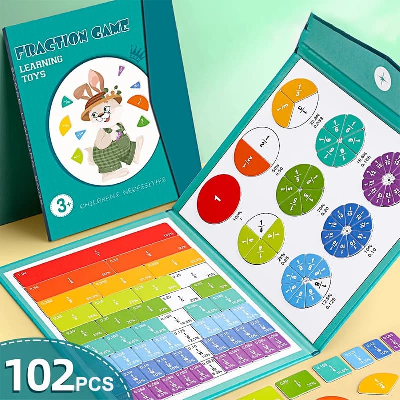 Interactive Magnetic Fraction Tiles 51pcs Set with Learning Demonstration Book for Kids Math Practice at School