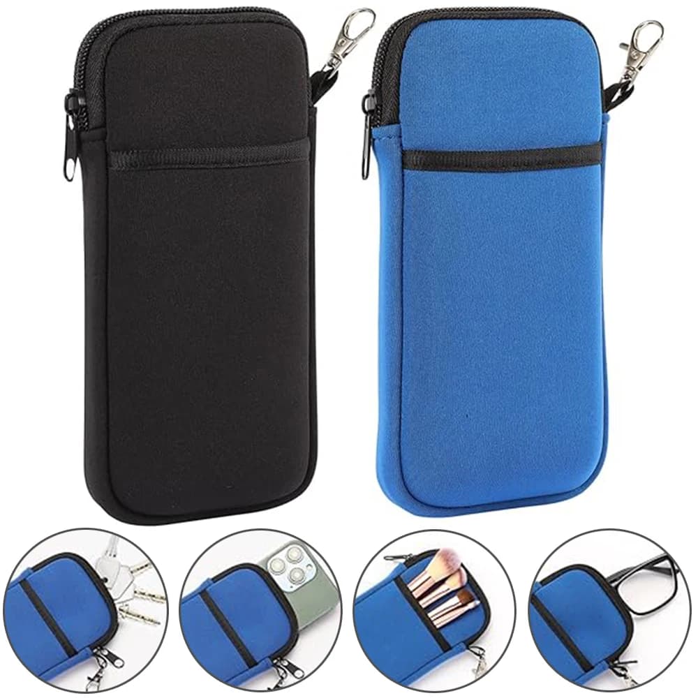 1/2Pcs Portable Zipper Soft Glasses /Smart Phone Case with Carabiner Sunglasses Case Zipper Eyeglass Pouch Protective Shell Bag