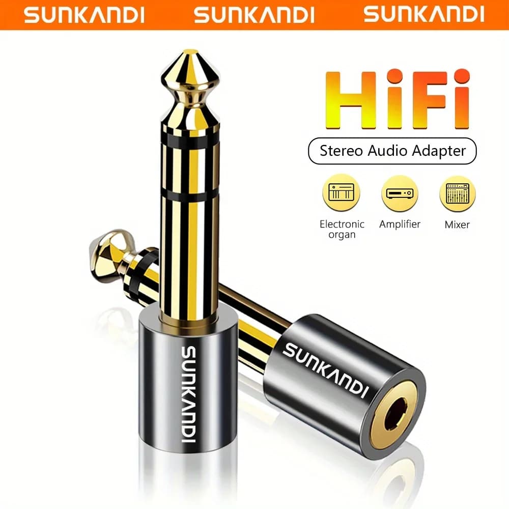 SUNKANDI 1/4 inch Male to 1/8 inch Female Headphone Adapter, 6.35mm to 3.5mm Audio Jack Adapter for Guitar Amplifier, Headphone