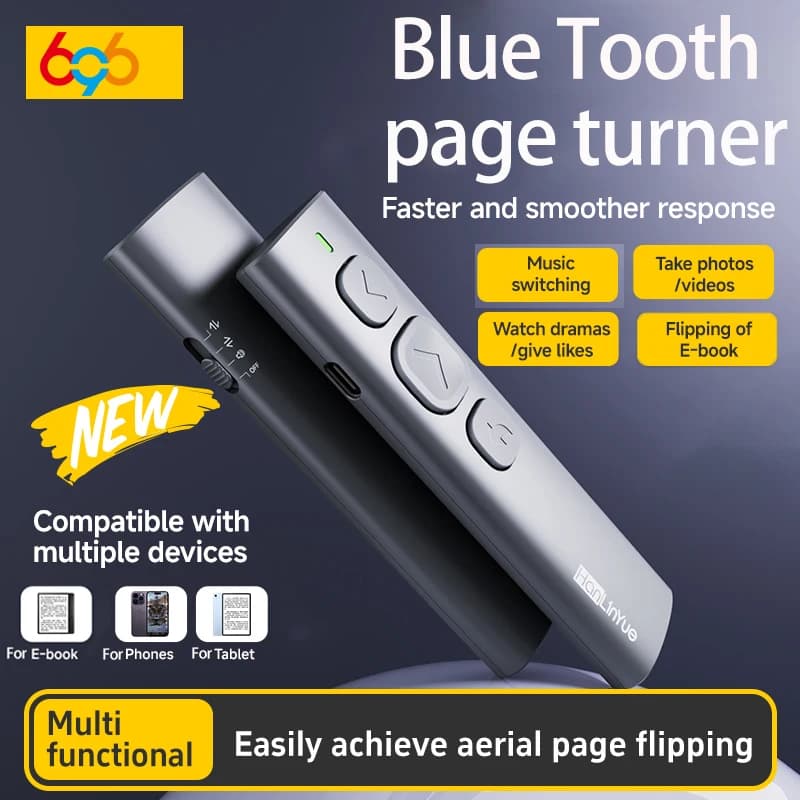 For IOS Android Blue Tooth Page Turner Camera/Music Control Pen Paging Device E-book Reader Swipe Short Video Remote Control