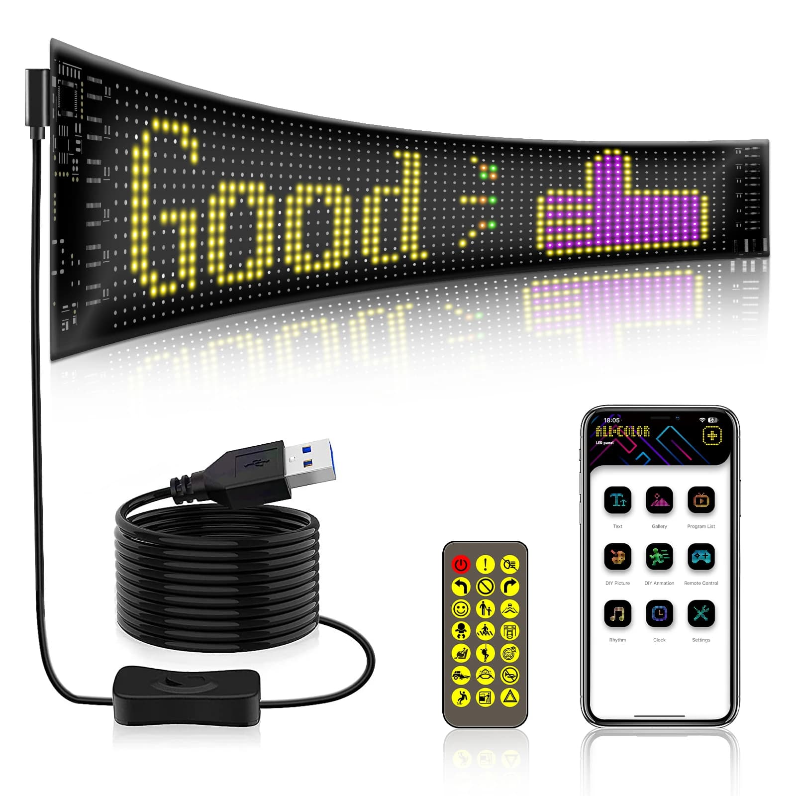 92x374mm 1664 LED Flexible Car Rear Window Display Scrolling Bluetooth APP Control Waterproof Advertising Screen for Car/Truck