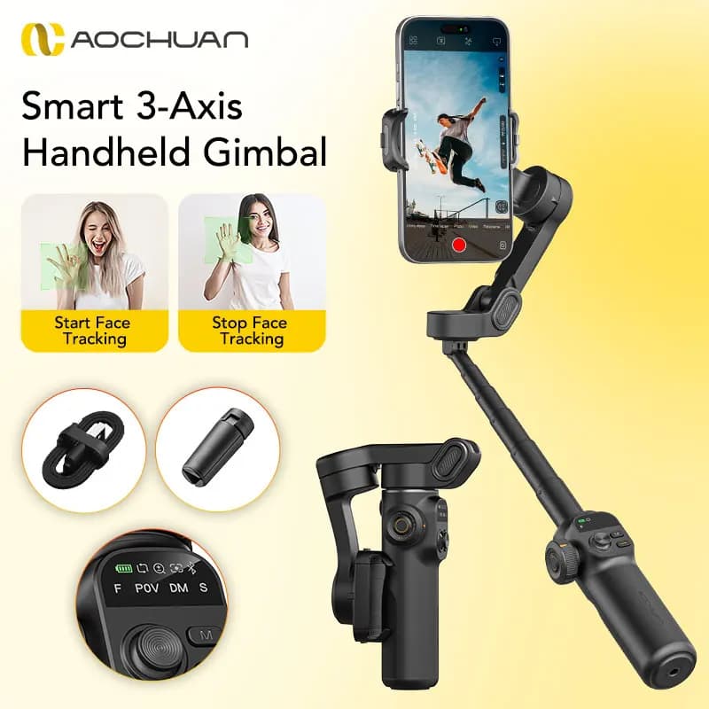 AOCHUAN Smart X2 Black 3-Axis Handheld Gimbal Stabilizer With Extension Rod For iPhone And Android Smartphone Gimbal Stabilizer