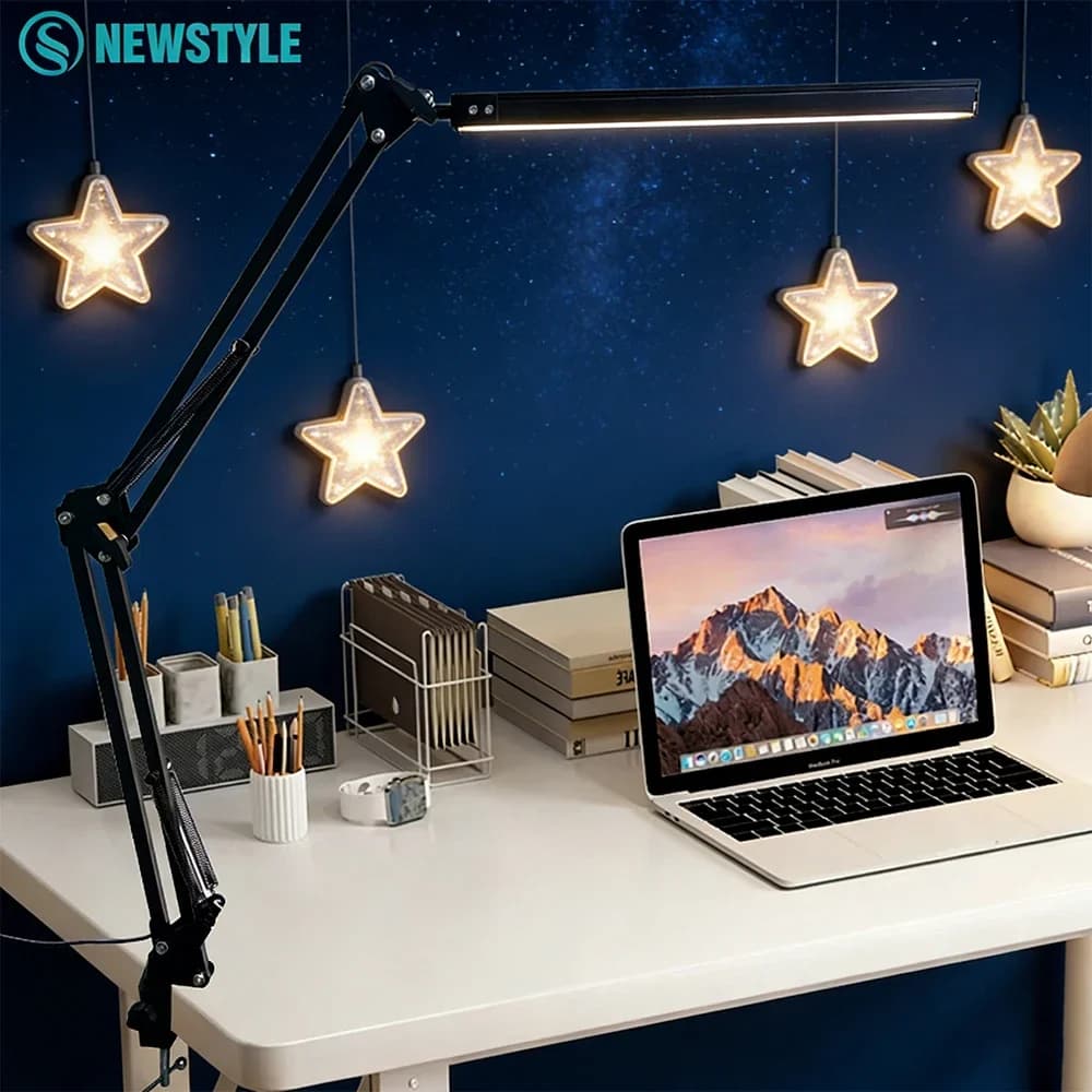 Eye-Caring LED Folding Metal Desk Lamp  Adjustable  Brightness Levels Flexible Rotating Lamp Head for Home Reading PC