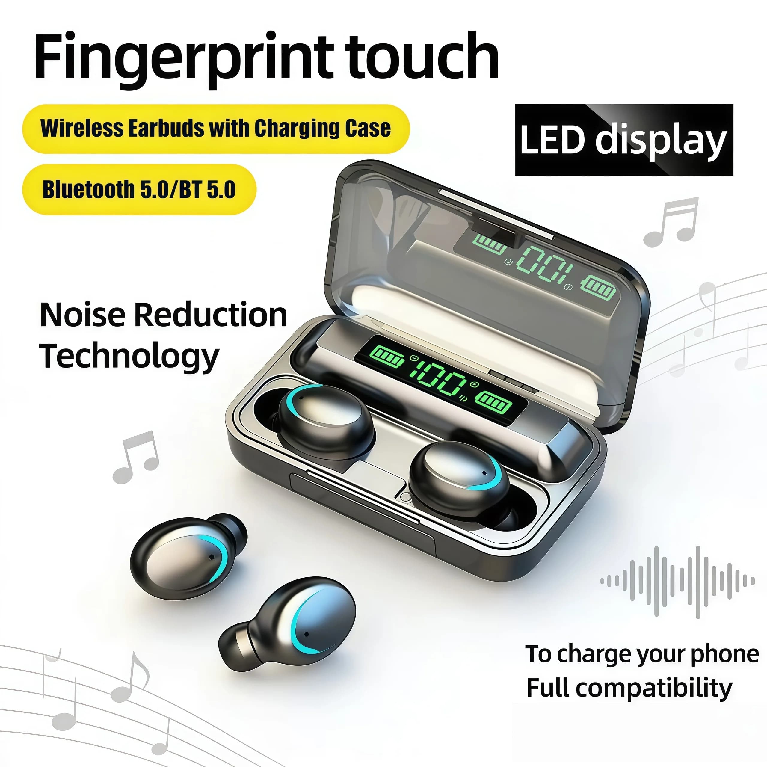 2026 F9 Wireless Earphones LED Dislpaly Binaural TWS Wireless Bluetooth Headset Waterproof Noise Reduction Bluetooth Headphones