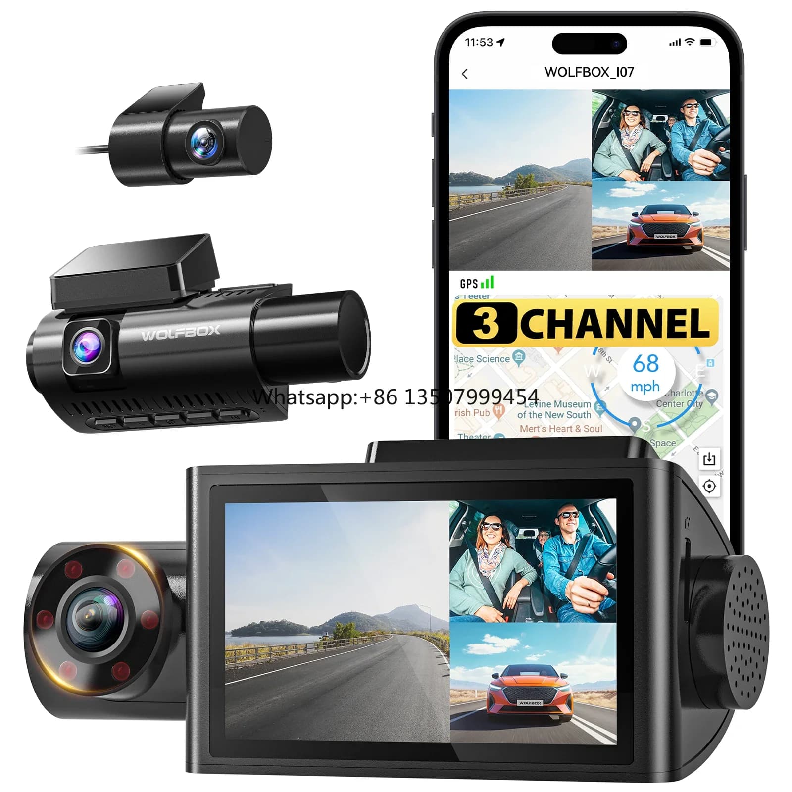 I07 4k 3 Channel Cameras Car Black Box Night Vision Mirror Dash Cam With Wifi Gps