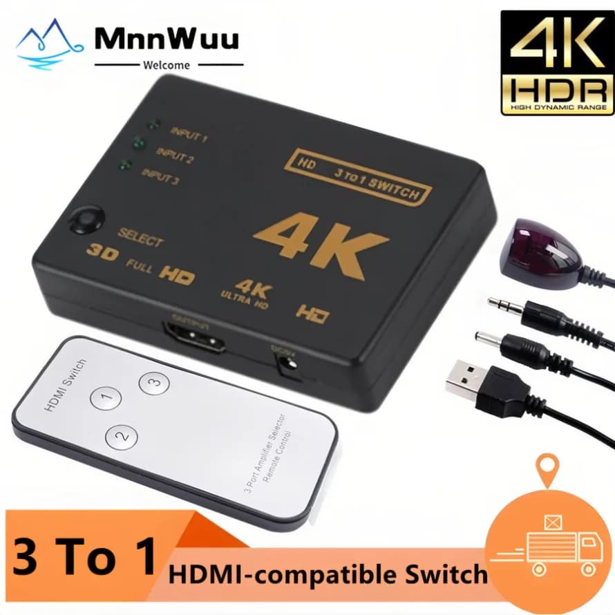 4K HDMI-compatible Switch With IR Remote Control 3 in 1 Out HDMI-compatible Switches 3 Port VIdeo Switcher For DVD HDTV Xbox PS4