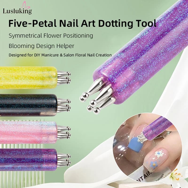 DIY Nail Art 5-Petal Dotting Tool Flower Creator 1.8mm Fine Tip Rhinestone Pickers Glitter Handle Manicure Nail Tools Brushes