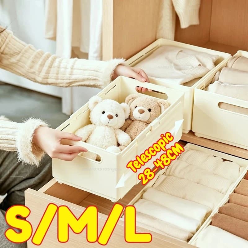 Expandable Plastic Storage Boxes Suitable for Drawer Shelf Wardrobe Office Socks Space-Saving Storage Basket Stackable
