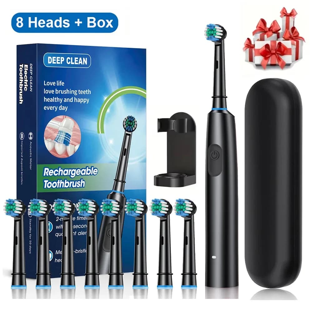 Electric Toothbrush Rotary Rechargeable Electric Toothbrush for Adults Rotating Electric Toothbrushes with 8 Soft Brush Heads