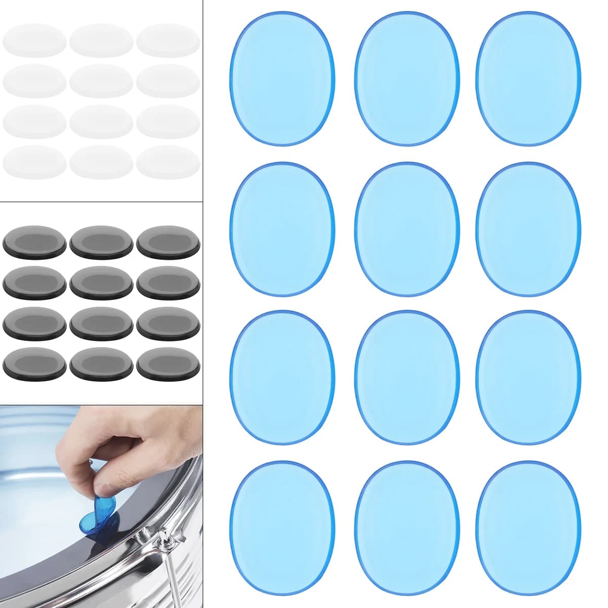 6/12/24Pcs Drum Mute Pad Transparent Silicone Jazz Snare Drum Muffler 3 Colors Optional/A Great Assistant for Drum Set Players