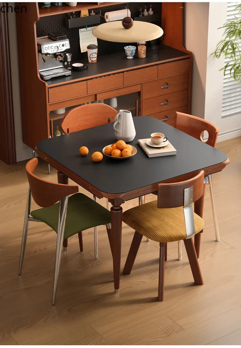 i5.21 Solid Wood Rock Plate Telescopic Dining Table Square Round Dual-use Dining Table and Chair Combination