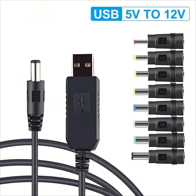 5V to 12V Boost Converter Cable with 8 Connectors for WiFi Routers Modems Fans Speakers - Power Adapter Upgrade