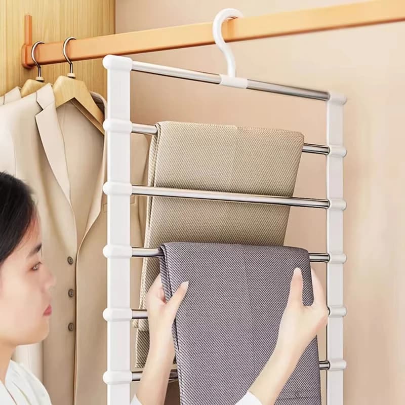 7 Layers Stainless Steel Pants Hanger Space Saving Closet Organizer Trousers Rack Non-Slip Wardrobe Storage Clothes Rack
