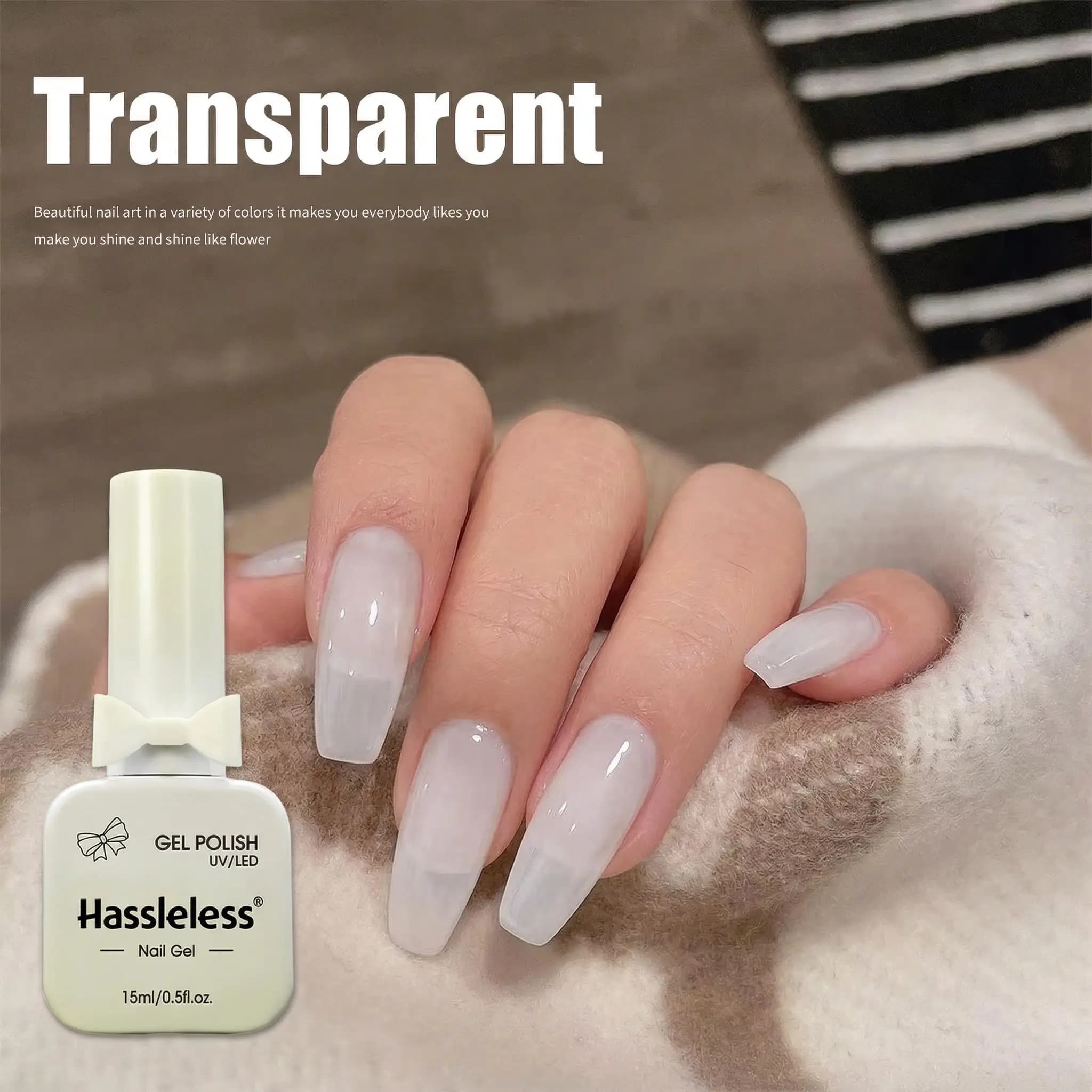 Hassleless Pudding Milky White Gel Nail Polish, Pure Color UV Gel Polish, For Professionals Starter Nail Art DIY 15ml