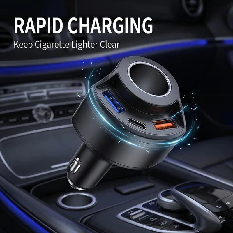 Fast Charging Multi Port Vehicle Power Adapter Car Charger with Cigarette Lighter Splitter Socket Type C Dual USB A  For iPhone