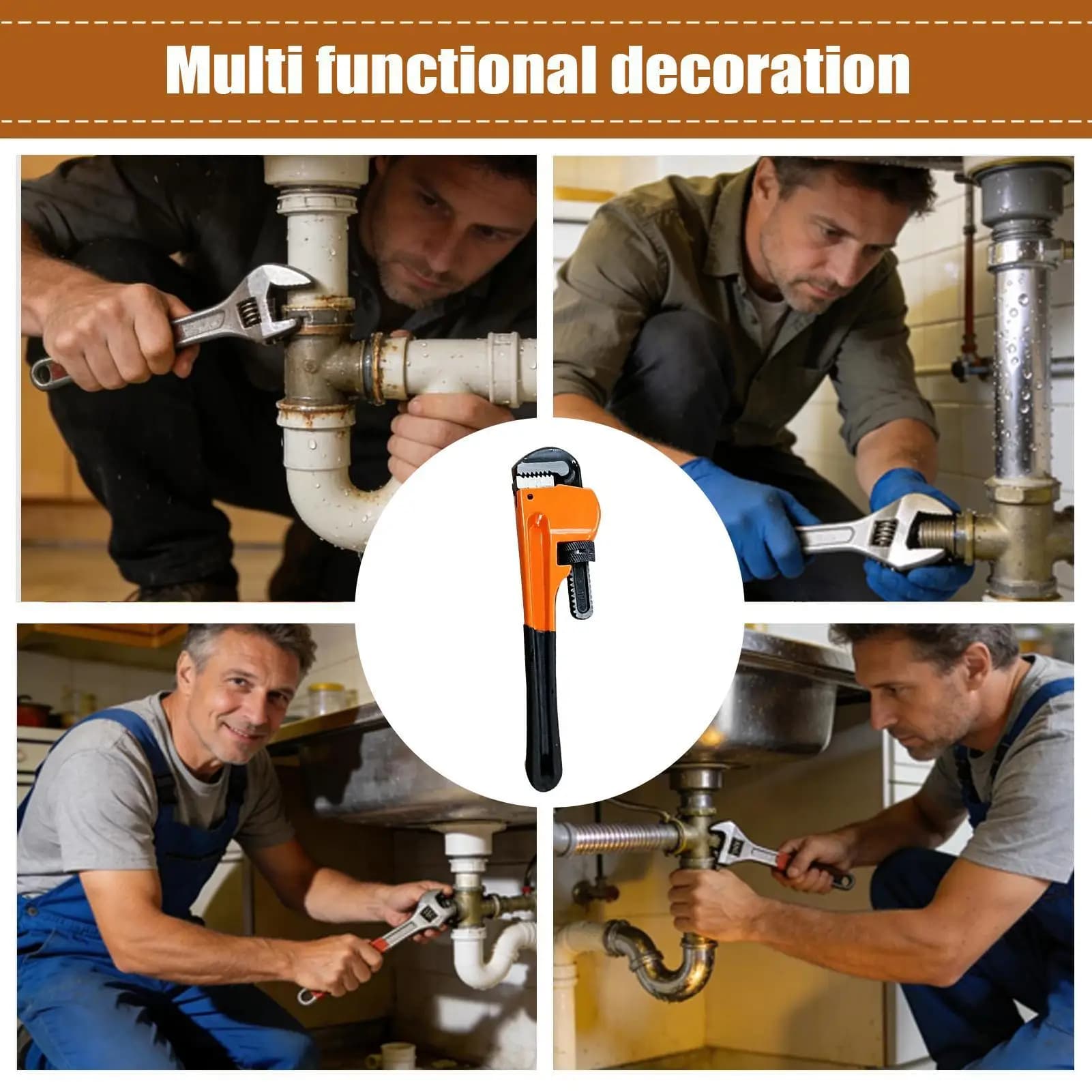 Pipe Wrenches Plumbing Heavy Duty Adjustable 25cm Pipe Wrench Tool For Kitchen Sink Garden Hose Connection Construction Site