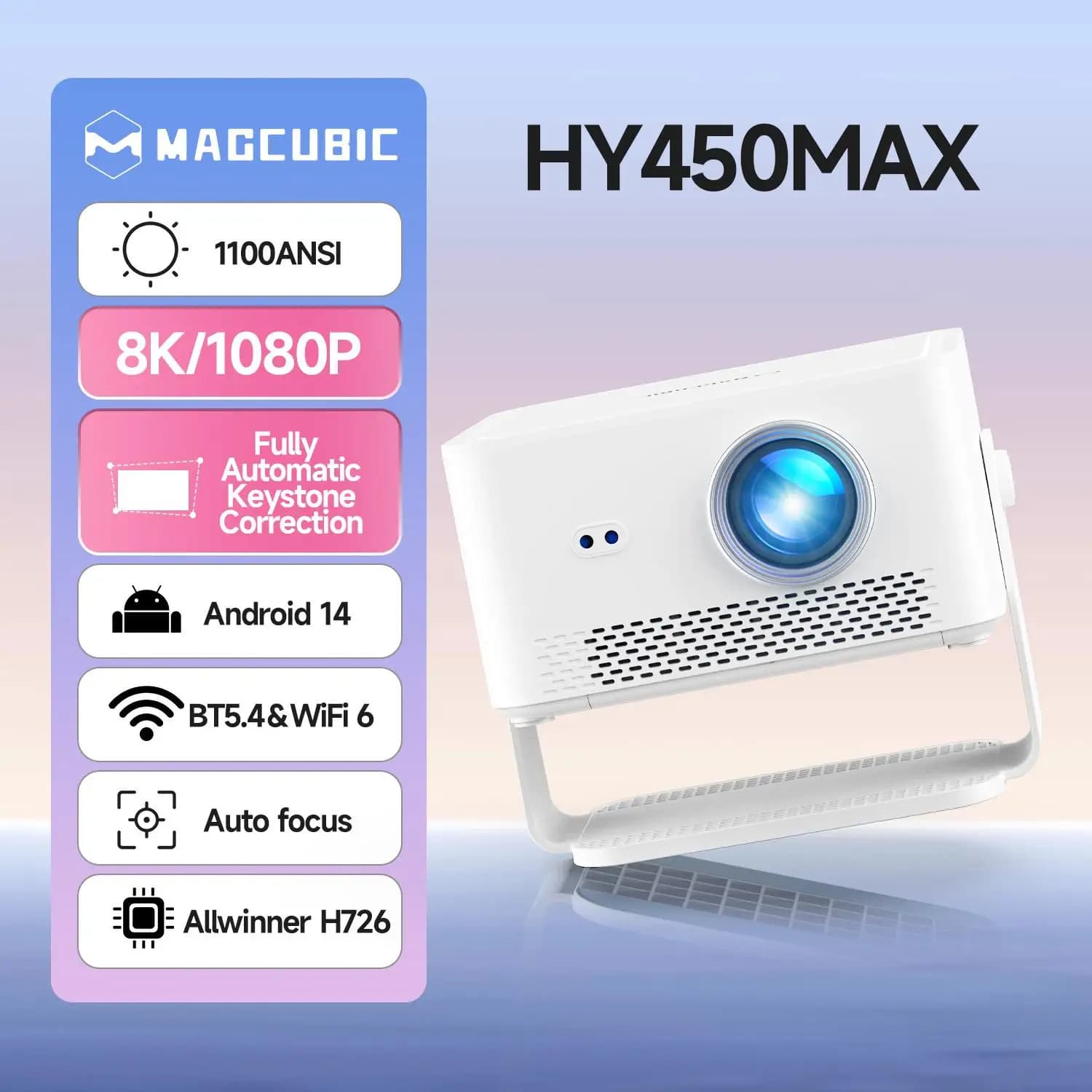 Magcubic HY450MAX 1100 ANSI Lumens Projector 1080P Wifi6 Beam 8K Native Android 14 Portable Projectors Movie Auto Focus